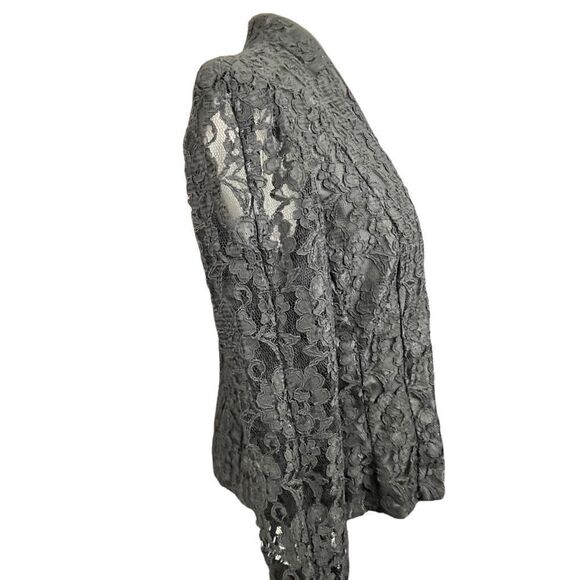 Vintage R&K Evening Black Full Lace Collarless Button Down Blazer 8 - Picture 2 of 6